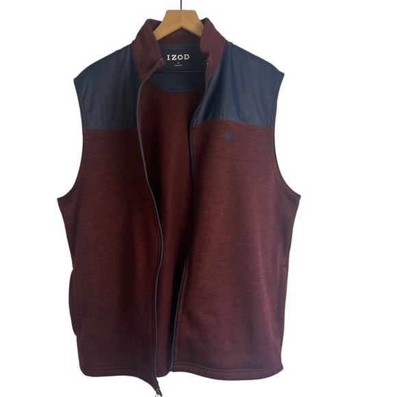 IZOD Men's Burgundy and Blue Colorblock Fleece Vest Large Gorpcorp Outdoor - Picture 1 of 9